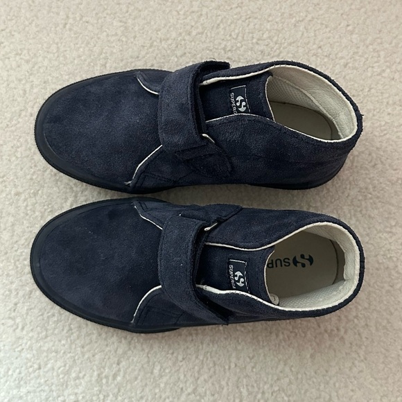 Superga 2173 Kids Strap Slip On Leather Suede Ankle Sneaker Boots Full Blue 12 - Picture 10 of 16